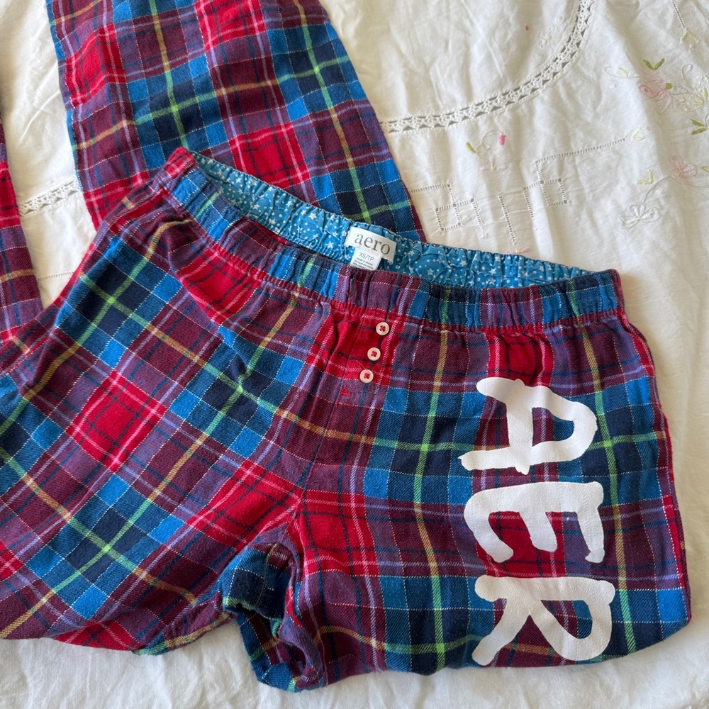 Aeropostale Y2K Red Plaid Logo Pajama Pants XS - Picture 7 of 7